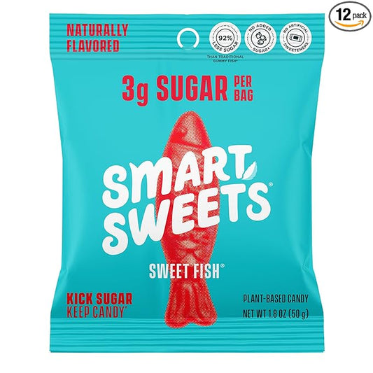 SmartSweets Sweet Fish, Low Sugar Gummy Candy (3g), Low Calorie (130), Gluten-Free -1.8oz (Pack of 12) Packaging may vary