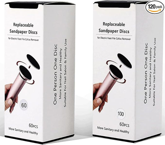 120pcs Replaceable Sandpaper Refill Discs for Electric Foot File Callus Remover Dead Skin Removal (60pcs Rough 60 Grit, 60pcs Smooth 100 Grit)