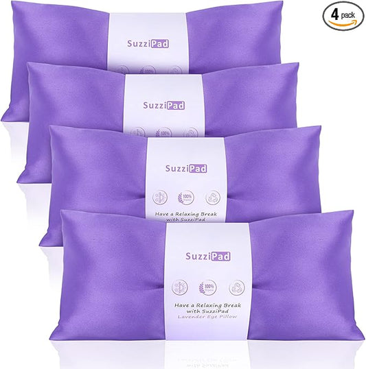 SuzziPad Lavender Eye Pillows for Relaxation with Aromatherapy, Weighted Mask for Sleeping, Hot & Cold Therapy Compress for Dry Eyes, Yoga Meditation Pillow, Purple, 4 Packs