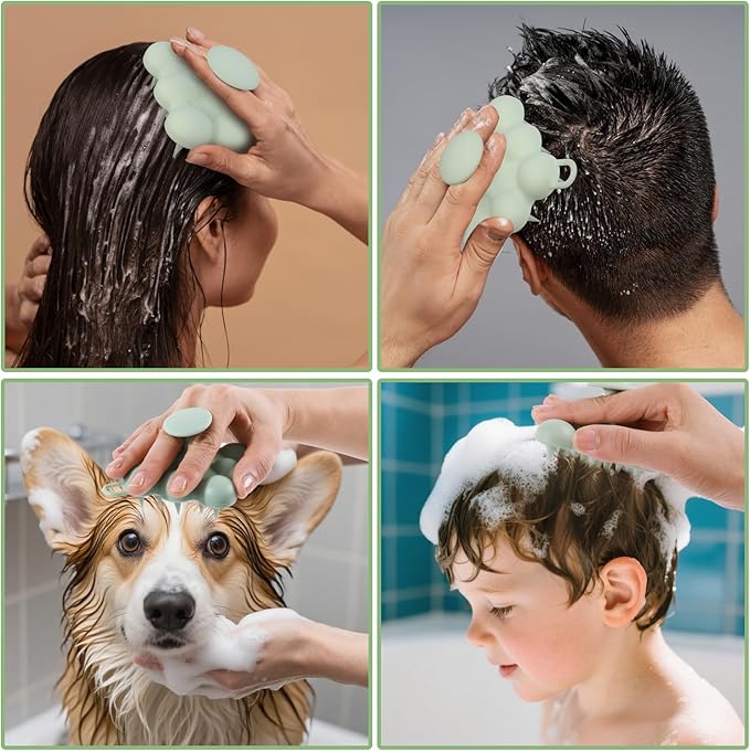Silicone Scalp Massager Shampoo Brush for Hair Growth, Dandruff Removal & Wet/Dry Care, Hair Scrubber Scalp Stimulator Exfoliator Brush with Soft Bristles for Men & Women, Green