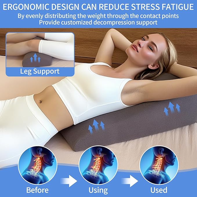 Reading Pillow for Bed Adult, Memory Foam Wedge Pillow Headboard with Adjustable Lumbar Support Backrest Cushion for Sitting in Bed/Resting/Bedrest, Couch or Floor, Gray