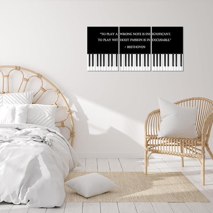 KAWAHONE Motivational Quote Wall Art Playing w/o Passion is INEXCUSABLE Encouraging Inspirational Wall Print Positive Quotes Wall Art With Beethoven Quotes Is for Office Bedroom Living Room Classroom