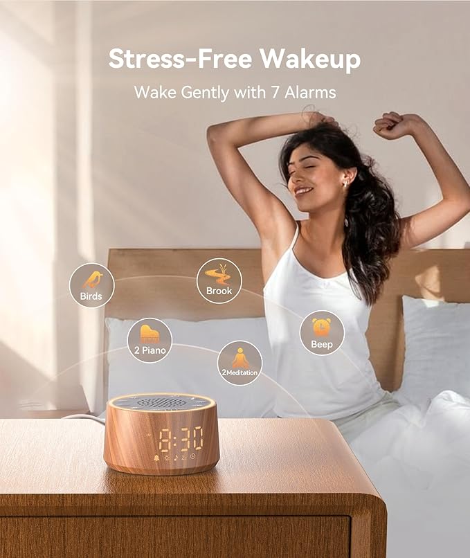 Dreamegg Baby Sound Machine with Nursery Lamp, 25 Soothing Sounds, Alarm Clock, Dimmable Night Light, White Noise Machine for Sleep Sound Machine, Baby Shower Gifts Must Haves, Wood