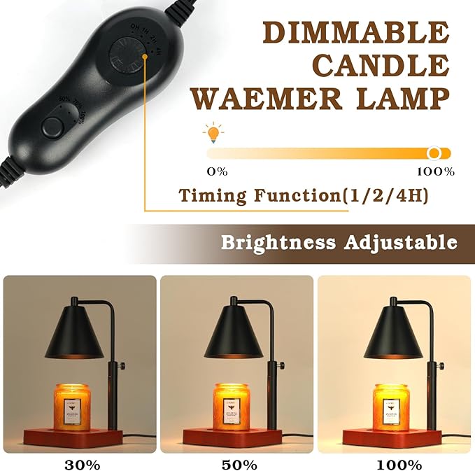 Modern Candle Warmer Lamp with Timer, Black Candle Lamp Warmer for Jar Candles, Birthday Gifts for Men, Dad, Women, Mom, Adjustable Metal Candle Lamp Dimmable, Christmas Gifts, Vintage Home Decor