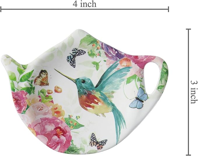 Supreme Housewares Rose Garden Tea Bag Holders, Teapot Shaped Tea Bag Coasters Spoon Rests Saucer Seasoning Dish Set, Multicolor, 4 x 3 Inch, Set of 4