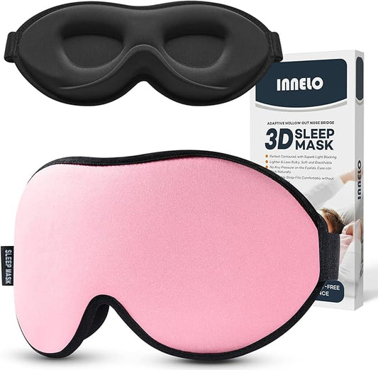 INNELO 3D Contoured Sleep Mask for Side Sleepers, 100% Light Blocking Sleeping Mask for Men & Women, Soft, No Pressure on Eyes, Airplane Blindfold for Travel, Night Eye Cover for Nap, Yoga, Pink