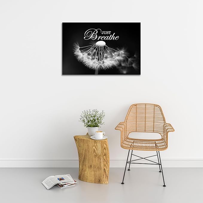 SKASNFAI Zen Wall Art Just Breathe Canvas Picture Positive Inspirational Dandelion Framed Artwork Poster Mental Health Office Pictures Wall Decor for Bathroom (16L x 24W)