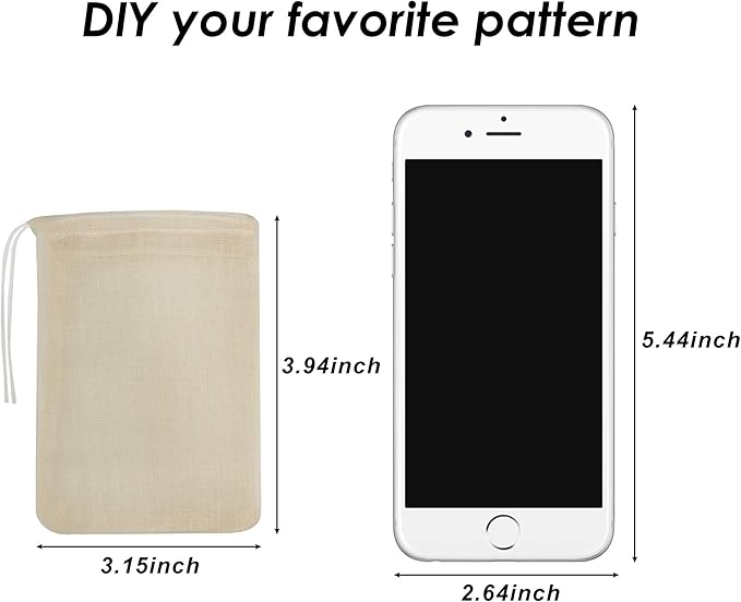 Tea Filter Bags, 50 Pack Housim Reusable Cotton Tea Bags Empty Unbleached Strainer Filter Bags ECO Friendly Tea/Herb Brew Bags Loose Leaf Tea Infuser for Home Office Travel (3.1 x 3.9Inch)