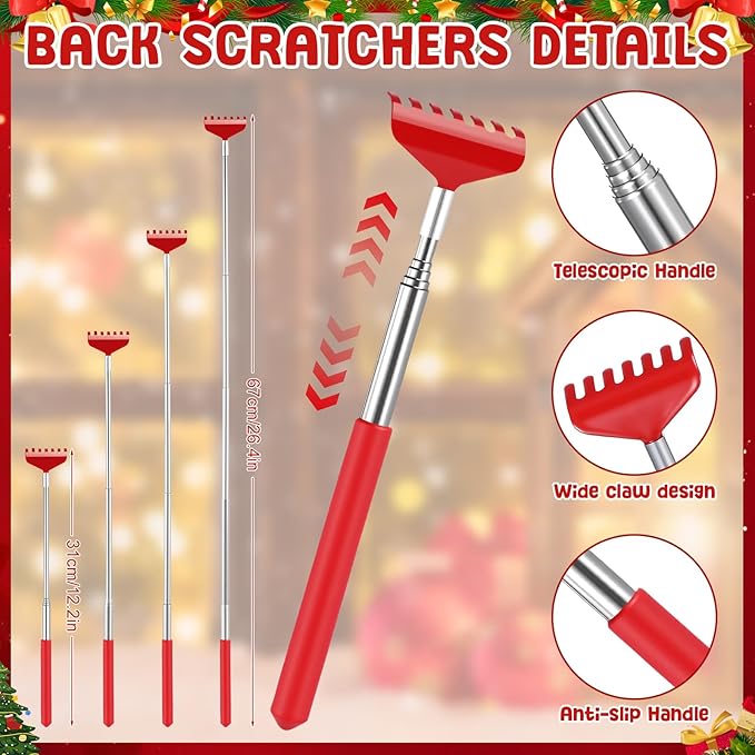 16 Pcs Head Massager and Back Scratcher with Christmas Gift Box, Scalp Massager Extendable Back Scratcher Tool for Body Relax Stress Relief Stocking Stuffers for Men Women (Claw)