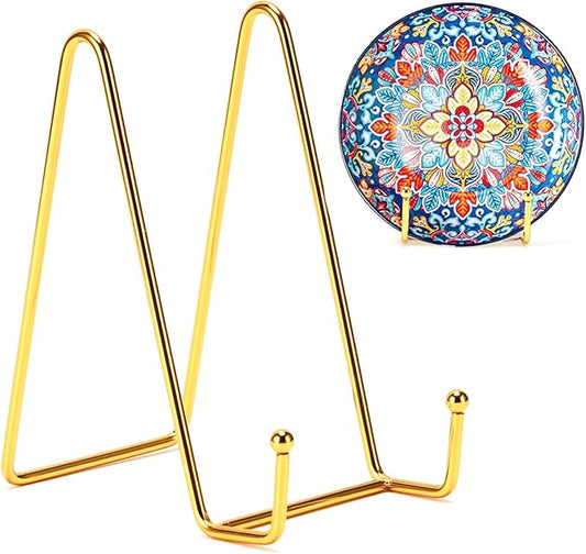 Kruodop 6 Inch Plate Stands for Display, 3 Pack Plate Holder Display Stand, Gold Metal Frame Easel Holder Stand for Pictures,Book, Photo, Decorative Plate