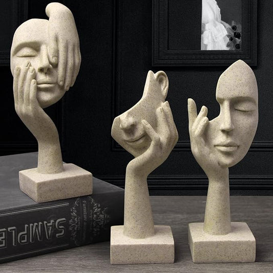 3 Pcs Thinker Statue,Modern Home Resin Sculptures,Collectible Figurines for Home Office Bookshelf Desktop Decor(Sandstone)