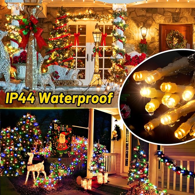 KNONEW 720 LED 337FT Christmas Lights Outdoor Clear Wire Color Changing String Lights with 11 Modes & Timer Dimmable Fairy Light for Xmas Tree Roof Yard Wedding Decorations(Warm White to Multicolor)