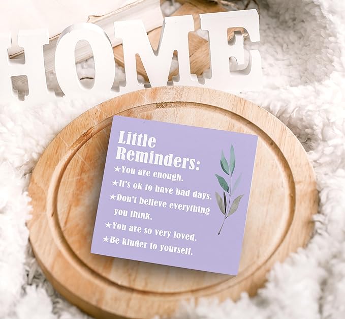 SRADMO Inspirational Little Reminders Wood Box Sign Desk Decor, Inspirational Desk Decor, College Motivational Positive Affirmation Gifts Box Sign For Office Home Dorm Tabletop Decoration(Purple)