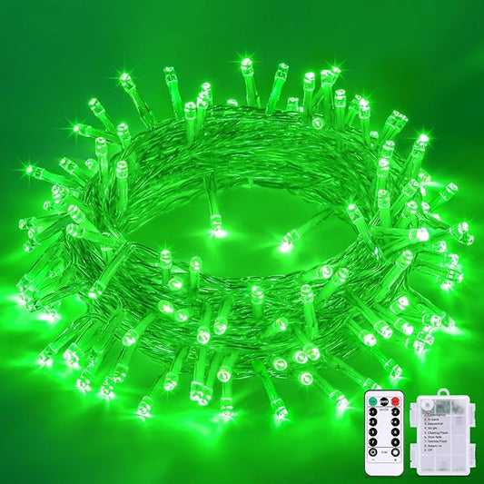 JMEXSUSS 33ft 100 LED Green Battery Operated Lights with Remote, Green Christmas Lights Battery Operated, Christmas String Light Indoor Outdoor for Tree House Yard Xmas Decor