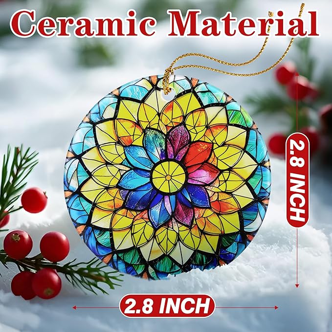 Flower Ornament – Christmas Decoration & Christmas Ornament; Round Ceramic (Holiday Present, Bauble Present, Gift Idea, and Gift Exchange) | Heirloom Keepsake
