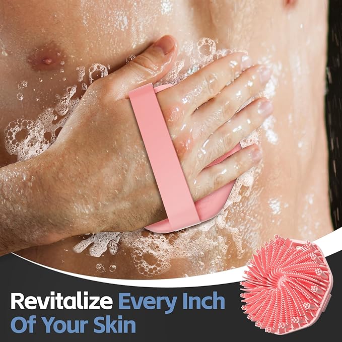 Silicone Body Scrubber, Exfoliating Body Wash Scrubbers Exfoliator, Shower Body Brush for Effective Showering Exfoliation and Gentle Massage (Pink)