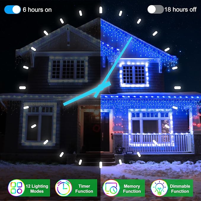82FT 810 LED Outdoor Christmas Lights - 180 Ice Drops, 12 Pro Modes with Timer Memory & Brightness, Waterproof Hanging Ice String Light for Holiday Wedding Garden Fence House Decor (Blue)
