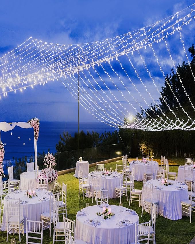 Cool White Christmas Lights Outdoor Total 710FT 1800 LED, 2 Packs 900 LED String Waterproof, Timer & Memory, 8 Modes Dimmable Plug in Fairy for Outside Tree Holiday Party Wedding Decor