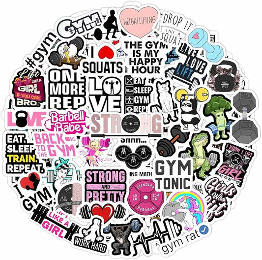 BulbaCraft 100Pcs Gym, Workout and Weightlifting Stickers for Water Bottle & Laptop - Workout Gifts for Women, Mom - Waterproof Vinyl Decals, Fitness Stickers, Gifts for Women & Men