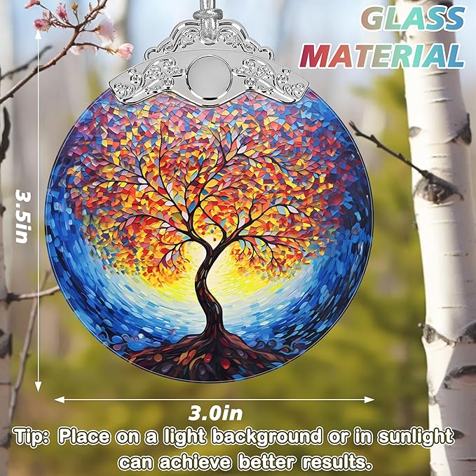Stained Glass Suncatcher Ornament - Tree of Life Christmas Decorations - Christmas Ornaments for Tree - Holiday Present Ideas - Gift Exchange