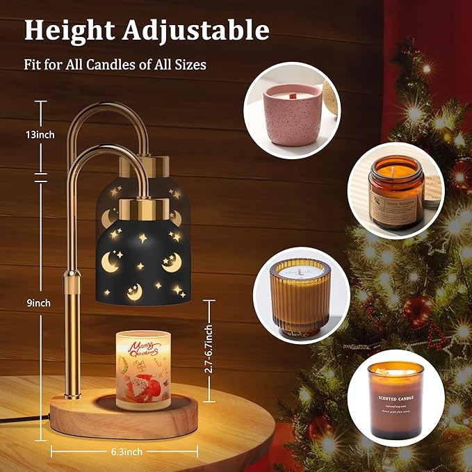 Candle Warmer Lamp with Timer, Candle Warmer Lamp Black - Wax Melt Warmer with Timer, Adjustable Height, Ideal for Jar Candles, Perfect House Warming Gift for Women on Christmas