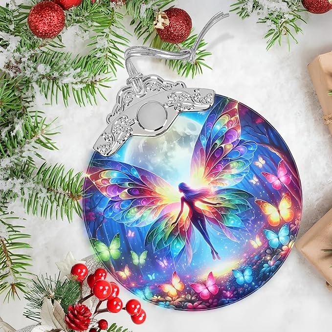 Butterfly Elf Stained Glass Orament - Christmas Ornament - Christmas Decorations for Tree - Holiday Present ldeas - Gift Exchange