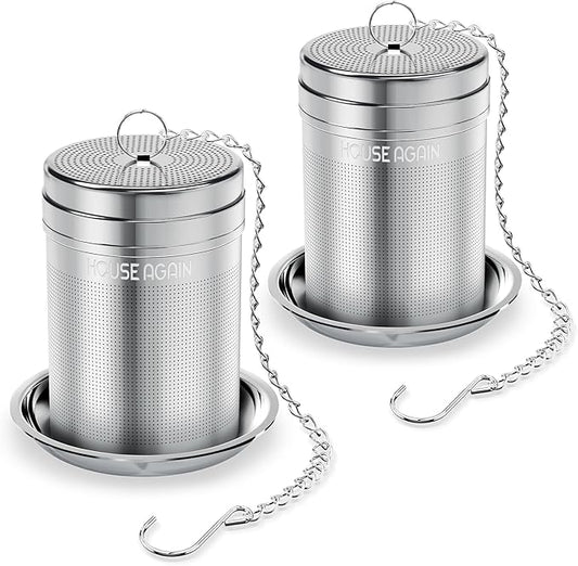 House Again 2 Pack Tea Infusers, Extra Fine Mesh Tea Strainers for Loose Tea, Updated Slim Threaded Lid & 304 Stainless Steel, Loose Leaf Tea Steeper for Brew Tea Spices & Seasonings