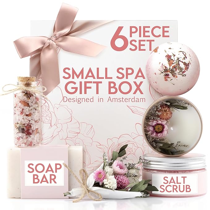 Orchid & Jasmine Spa Box for Women – Birthday, Christmas & Pink Gifts, Self Care & Relaxation Set with Candle, Soap & Bath Salts – Elegant Ready-to-Give Package for Mom, Sister, or Friend