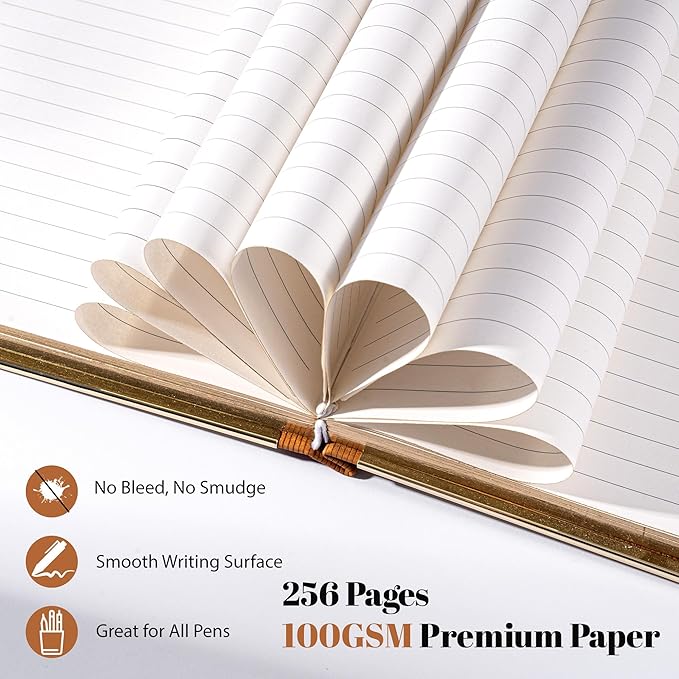 CAGIE Elegant Gold-Edged Journal for Women – Aesthetic Vegan Leather A5 Notebook, 256 Pages 100GSM Thick Paper Hardcover Diary, Gift Journals for Writing