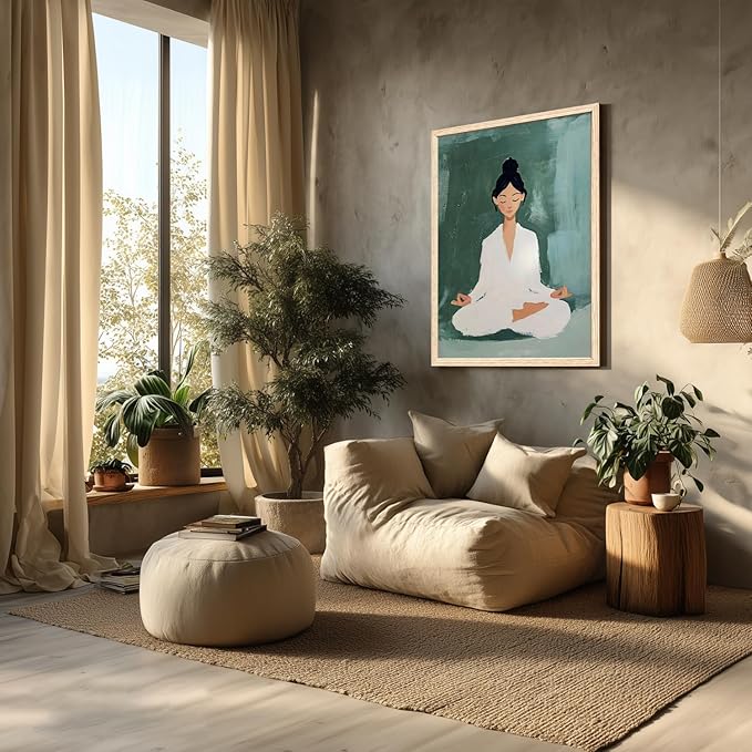 GELDSTEI Wood Framed Zen Wall Art, Tranquil Meditation Wall Decor, Yoga Girl Canvas Painting, Spiritual Aesthetic Picture, Calming Mindfulness Poster Print for Living Room Spa Yoga Studio 16"x24"