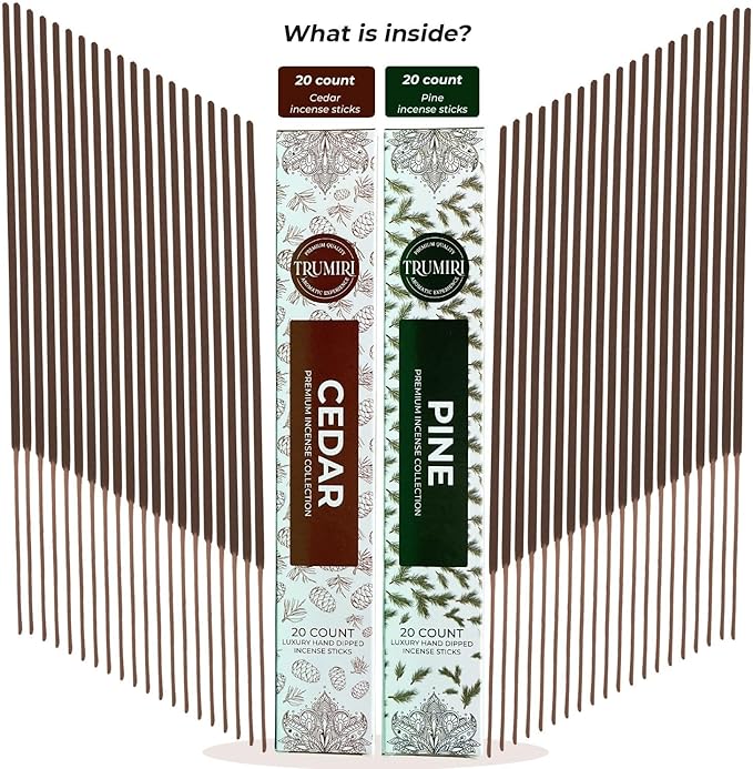 Trumiri Incense Sticks - Combo Pack of 40 Insence-Sticks - 20 Cedar + 20 Pine - Insenses - Insents - Incents - Inscense - Incence - Incienso - All Natural Incense Sticks