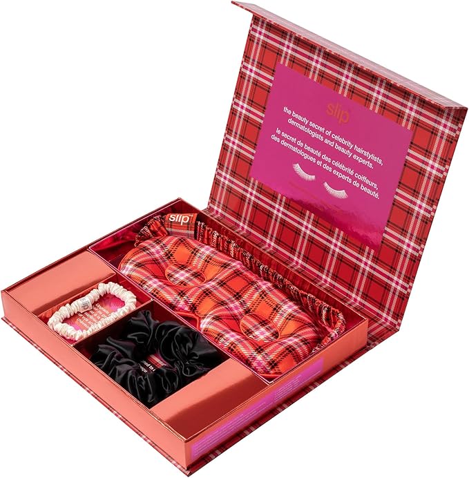 Slip Pure Silk Beauty Sleepover Set: Includes Hazel Contour Mask for Delicate Lashes, Black Large Scrunchie & White Skinny Scrunchie (Limited Edition)