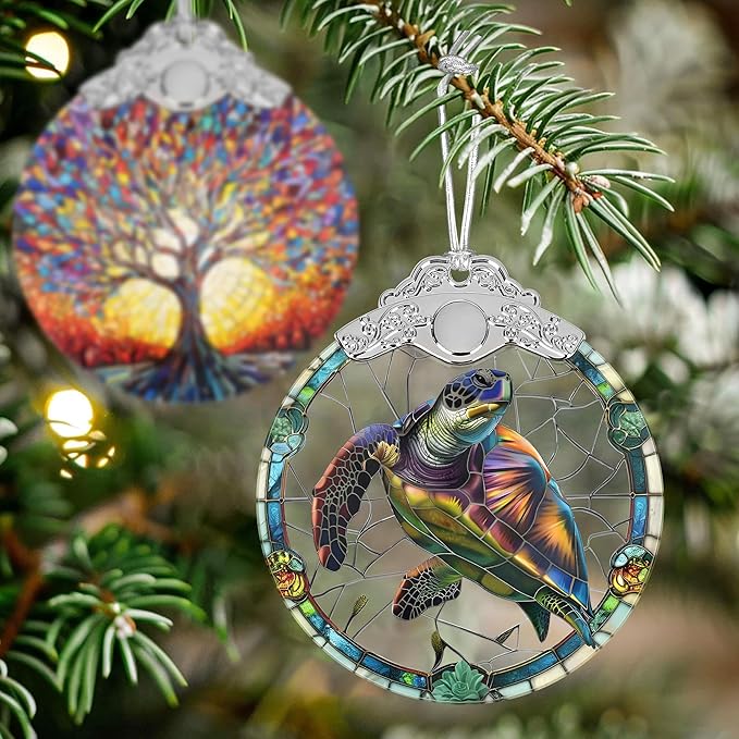 Charming Turtle Stained Glass Orament - Christmas Ornament - Christmas Decorations for Tree - Holiday Present ldeas - Gift Exchange