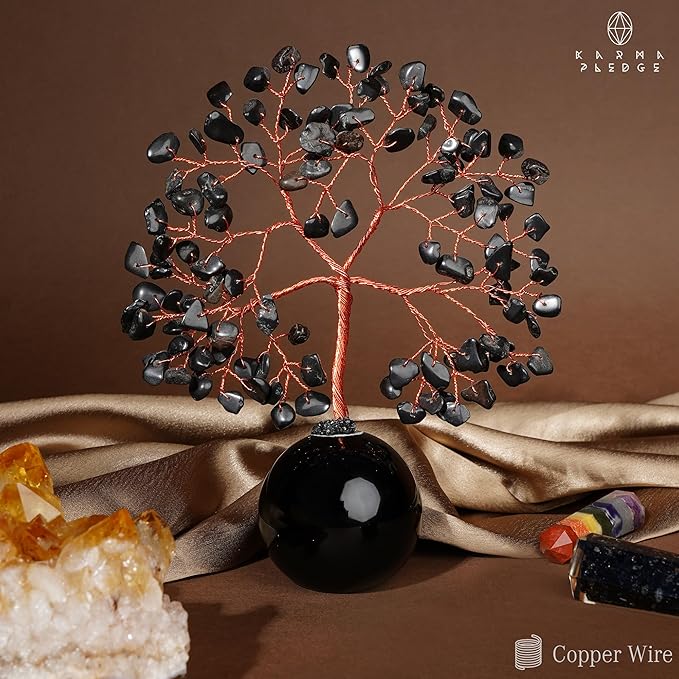 Crystal Tree of Life Birthday Gifts for Women, Mom Black Obsidian Healing Crystals Tree for 7 Chakra Balance, Reiki Healing, Positive Energy, Good Luck, Money, Meditation, Home and Office Desk Decor