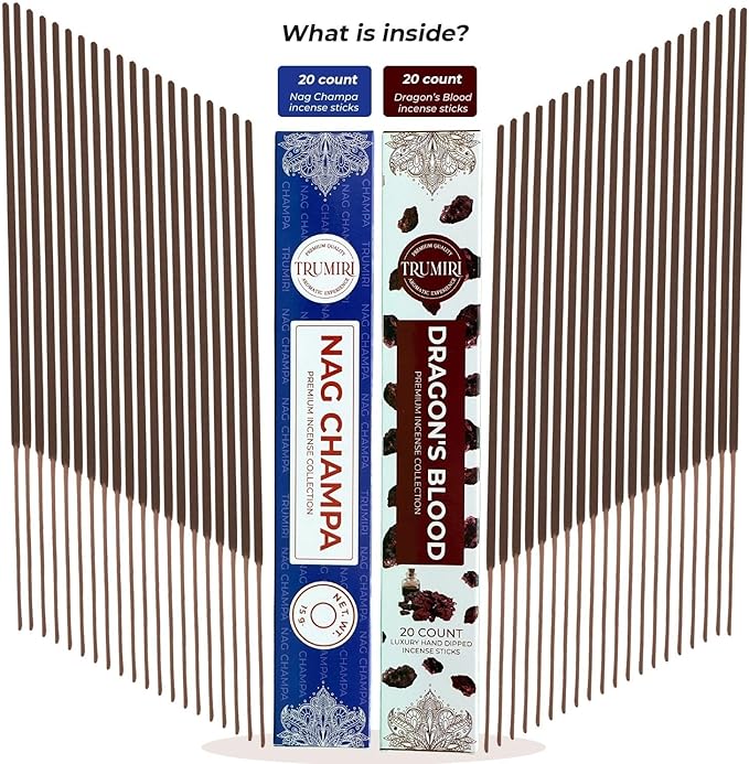 Trumiri Incense Sticks - Combo Pack of 35 Insence-Sticks - 15 Nag Champa + 20 Dragons Blood - Insenses - Insents - Incents - Inscense - Incence - Incienso - All Natural Incense Sticks