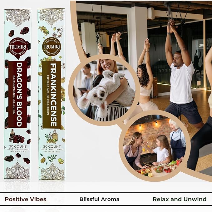 Trumiri Incense Sticks - Combo Pack of 40 Insence-Sticks - 20 Dragons Blood + 20 Frankincense - Insenses - Insents - Incents - Inscense - Incence - Incienso - All Natural Incense Sticks