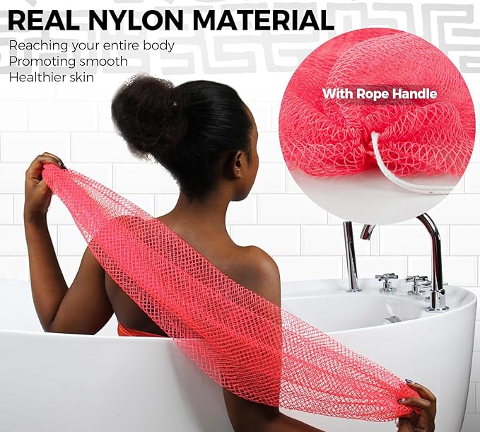 African Net Authentic - 2 Pieces Real African Exfoliating Sponge with Knots - African Net Wash Cloths for Body Scrubber Exfoliator Pink & BabyPink- Back Scrub for Shower Bath Accessories