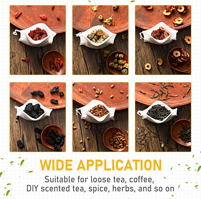 1000 Pcs Disposable Tea Bags Bulk for Loose Leaf Tea Drawstring Empty Coffee Sachets Filter Infuser Strainers for Coffee Spice Herbs(2 x 2.76 inches)