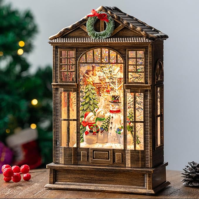Christmas Snow Globe Swirling Glittering Snowman Choir Manger Scene, USB Lined/Battery Operated Lighted Snowman Carolers Musical Water Lantern for Christmas Festival Decoration Gifts