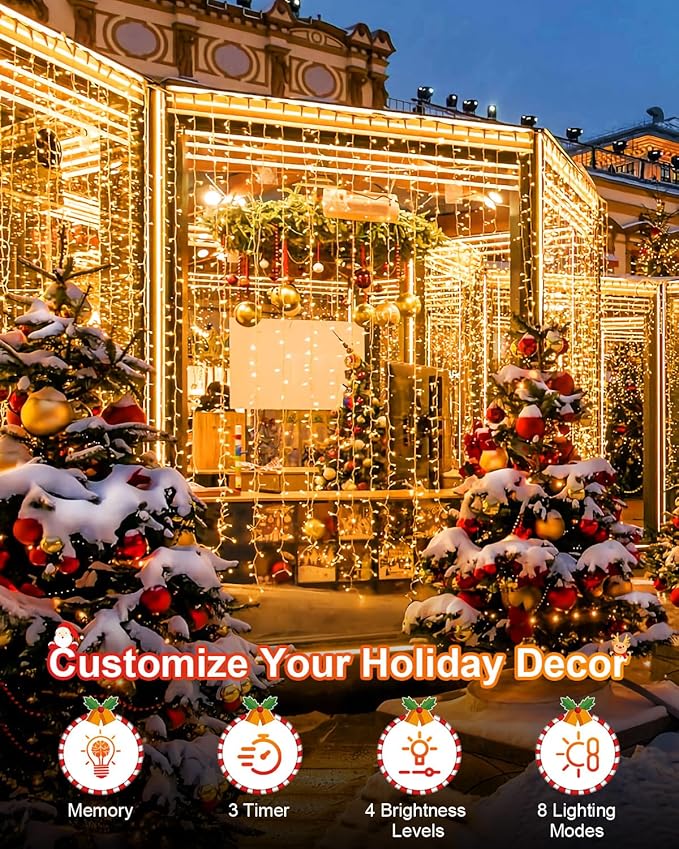 552FT 1400LED Warm White Christmas Lights Outdoor, Extra Long Outdoor String Lights Waterproof, Timer & Memory, 8 Modes Dimmable Plug in Fairy for Outside Tree Wedding Patry