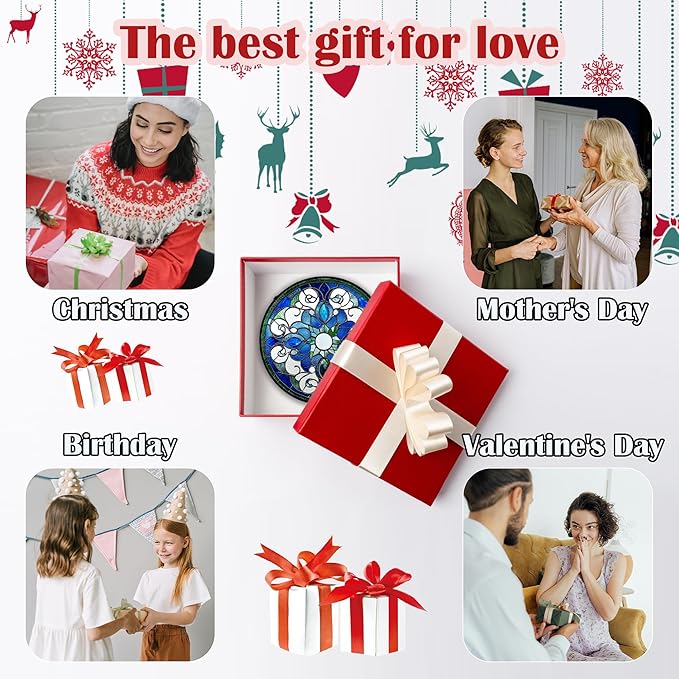 Stained Glass Window Hanging, Boho Style Sun Catchers Diamond Glass Panel Hangings Tiffany Suncatcher Decor for Birthday for Women, Men, Wife, Aunt, and Mom 11.8x11.8 in