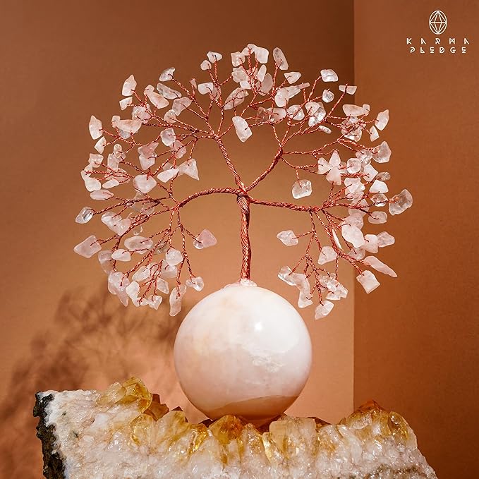 KARMAPLEDGE Rose Quartz Crystal Tree of Life Gifts for Women, Office Decor, Healing Crystal and Stones Chakra Tree for Positive Energy, Reiki Healing, Meditation, Good Luck, Spiritual, Birthday Gifts