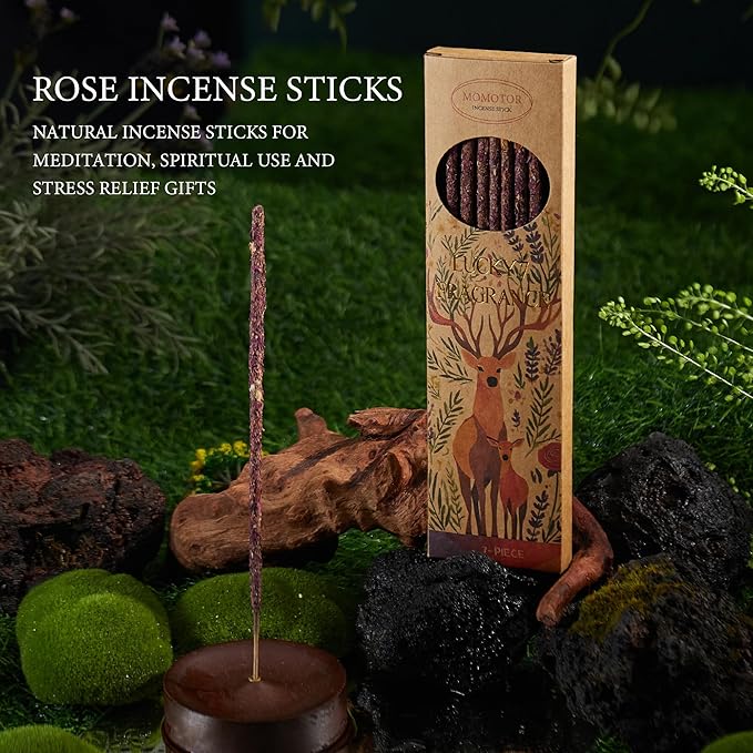 Rose Incense Sticks – Natural Incense Sticks for Meditation, Spiritual Use and Stress Relief Gifts, Handmade for Air Purification