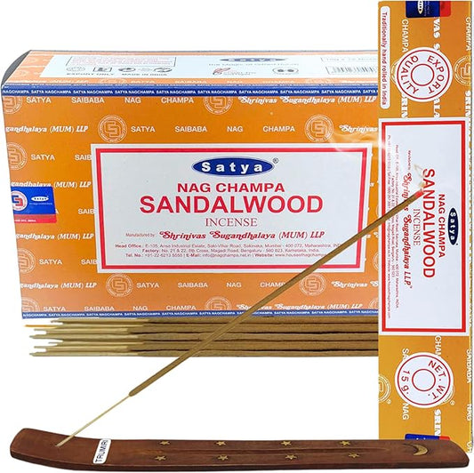 Sandalwood Incense Sticks - Total 180 Insence-Sticks and Incense Stick Holder Bundle Insence Insense Satya