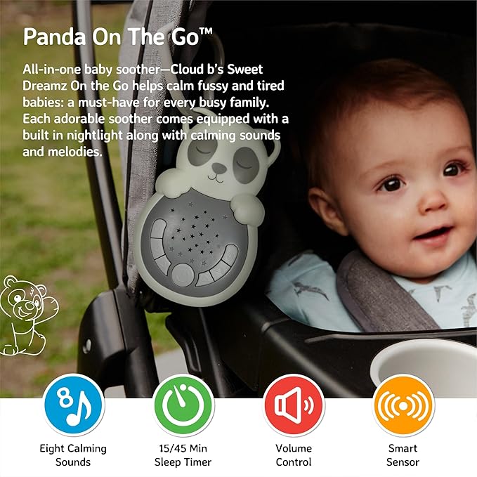 Cloud b Travel Comforting Sound Machine w/ Calming Light | 4 White Noise and 4 Lullabies | Re-Activating Smart Sensor | Sweet Dreamz On the Go™ - Panda