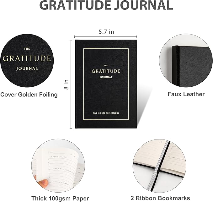 And Per Se Gratitude Journal – Five Minutes a Day to Cultivate Mindfulness, Happiness, Positive Vibes, Affirmations & Self-Reflection – Undated Daily Gratitude Journal for Women & Men (Black)