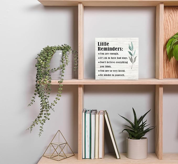 SRADMO Inspirational Little Reminders Wood Box Sign Desk Decor 6x6, Inspirational Desk Decor, College Motivational Positive Affirmation Gifts Box Sign For Office Home Dorm Tabletop Shelf Decoration