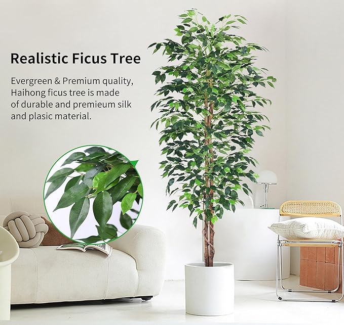 2Packs 6FT Artificial Ficus Tree,Fake Plants with Sturdy Plastic Nursery Pot,Faux Ficus Trees for Home Office Living Room Farmhouse Indoor Outdoor Decor Perfect Housewarming Gift (6FT-2Packs)