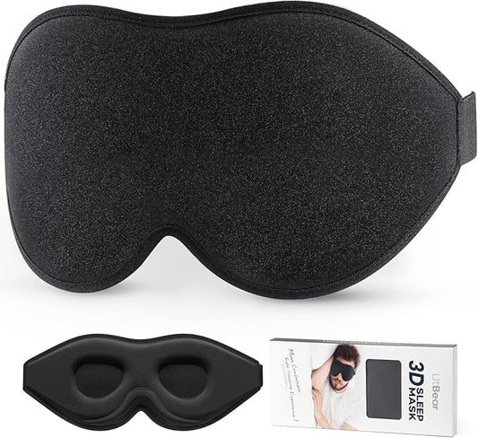 LitBear Sleep Mask for Side Sleeper Women Men, Eye Mask for Sleeping Light Blocking, 3D Contoured Cup Sleeping Mask, Soft Breathable Sleep Eye Mask with Adjustable Elastic Strap for Travel