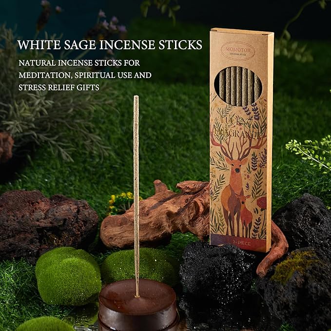 White Sage Incense Sticks – Handmade Natural Incense Sticks for Removing Negative Energy, Air Purification, Meditation, Spiritual Use and Stress Relief Gifts